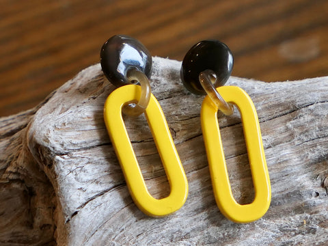 Yellow Oblong Link Earrings