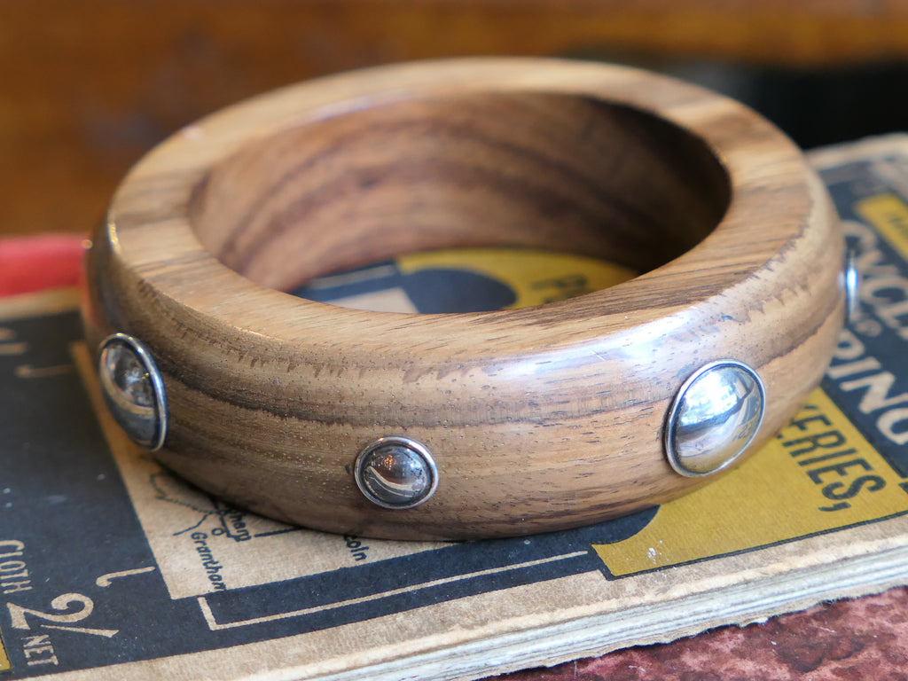 New Old Stock Rosewood Bangle with Silver Rivets