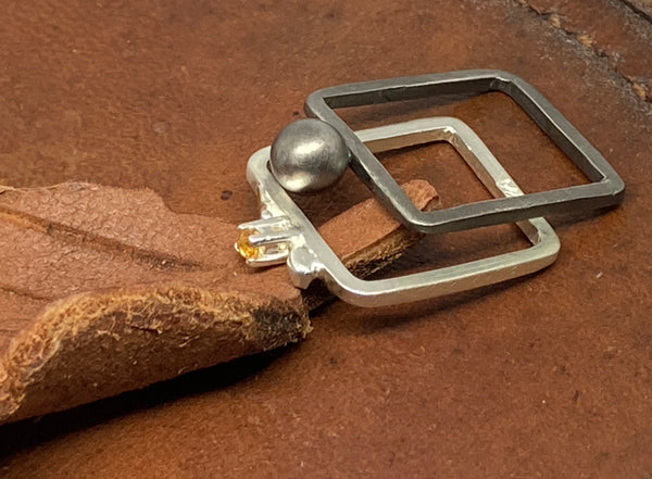 Fine Oxidised Silver and Silver Square Ring Set with Citrine
