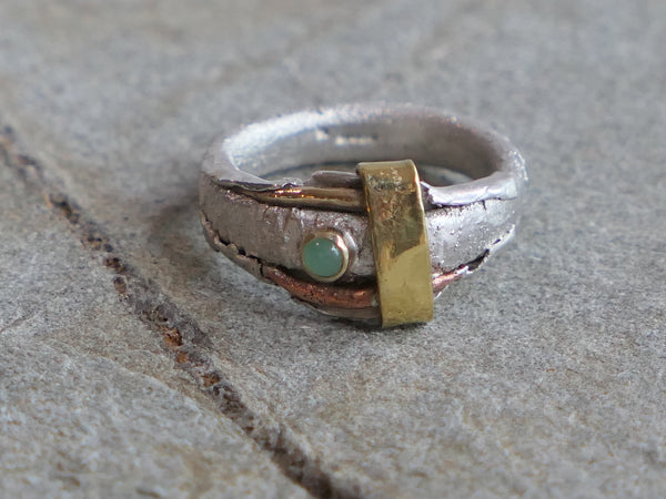 Mixed Metal Ring with Chrysoprase