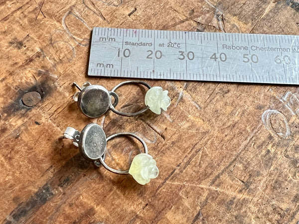 Silver and Carved Serpentine Bead Earrings
