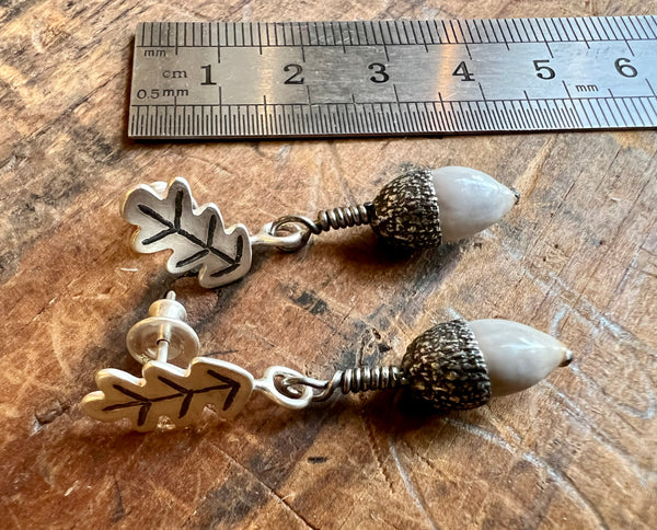 Tiny Acorn and Oak Leaf Earrings with Seed Pod