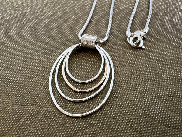 Silver and 14ct Rolled Gold Multi-Oval Pendant