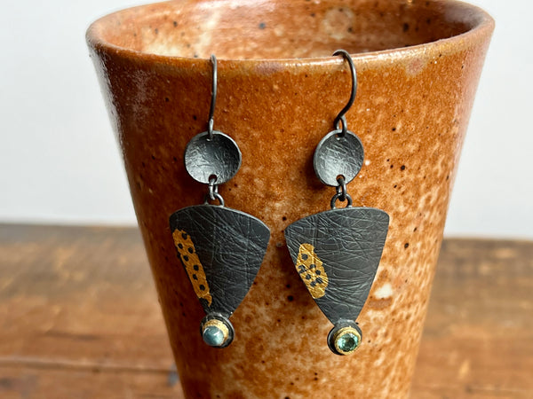 Montana Sapphire and Tourmaline Keum- Boo Earrings