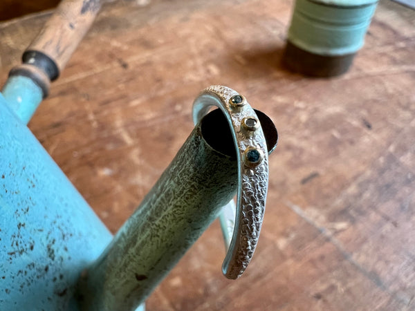 Textured Silver Ring with Blue Diamonds