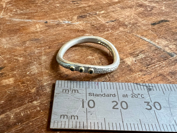 Textured Silver Ring with Blue Diamonds