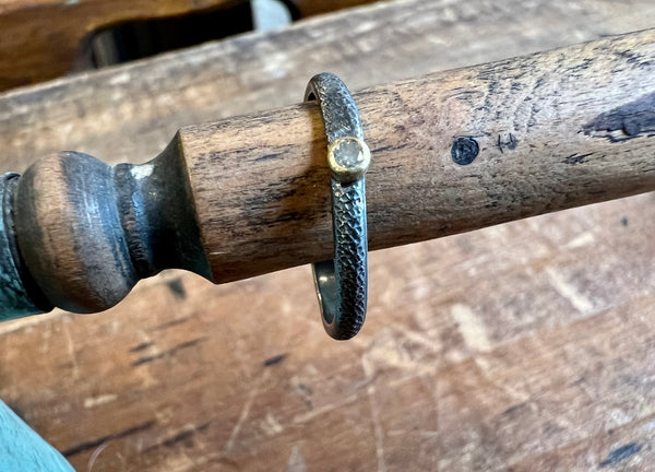 Textured, Oxidised, Silver Ring with Salt and Pepper Diamond