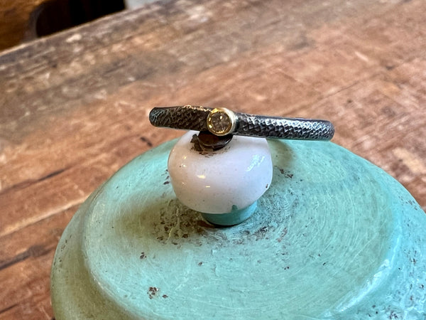 Textured, Oxidised, Silver Ring with Salt and Pepper Diamond