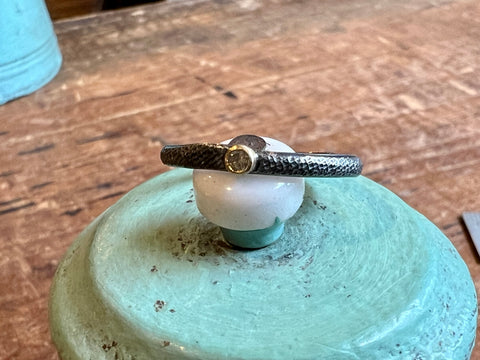 Textured, Oxidised, Silver Ring with Salt and Pepper Diamond