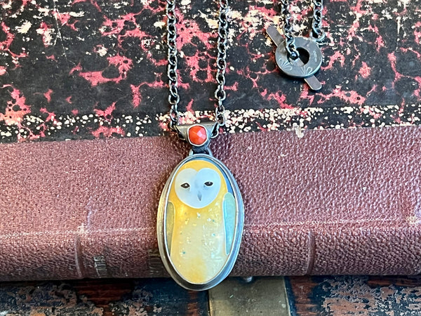 Cloisonne Owl with Antique Coral