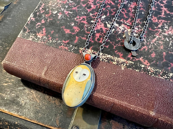 Cloisonne Owl with Antique Coral