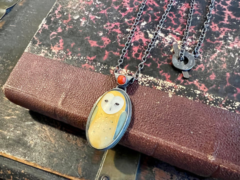 Cloisonne Owl with Antique Coral