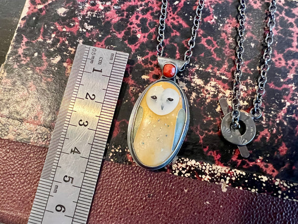 Cloisonne Owl with Antique Coral