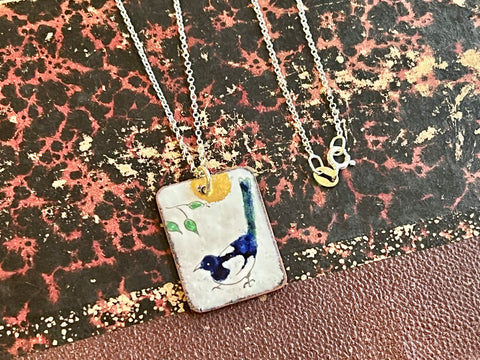 Magpie with Leaves Pendant