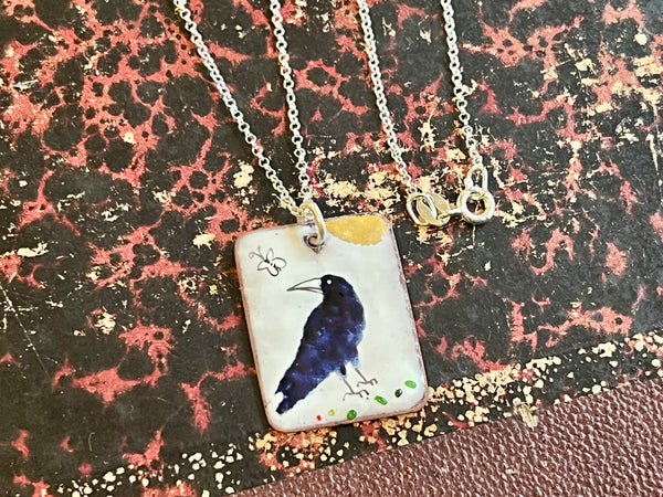 Crow Pendant with Butterfly