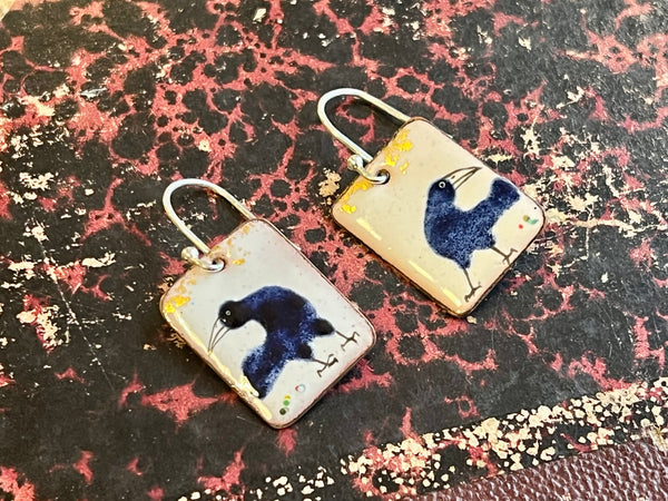 Crow Earrings with Gold Leaf