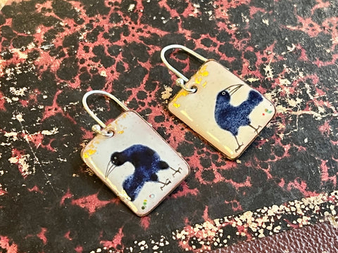 Crow Earrings with Gold Leaf