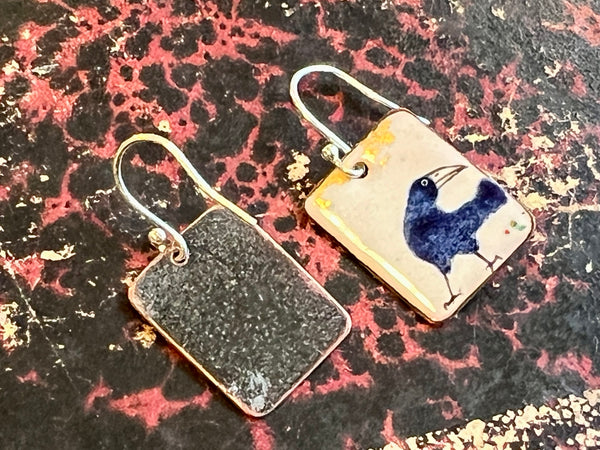 Crow Earrings with Gold Leaf