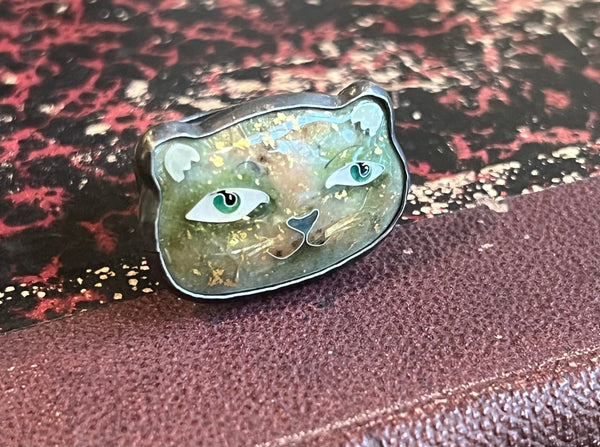 Cloisonne Wild Cat Ring with Emerald
