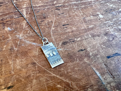 Small, Rectangular, Silver Landscape Pendant