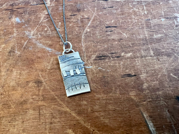 Small, Rectangular, Silver Landscape Pendant