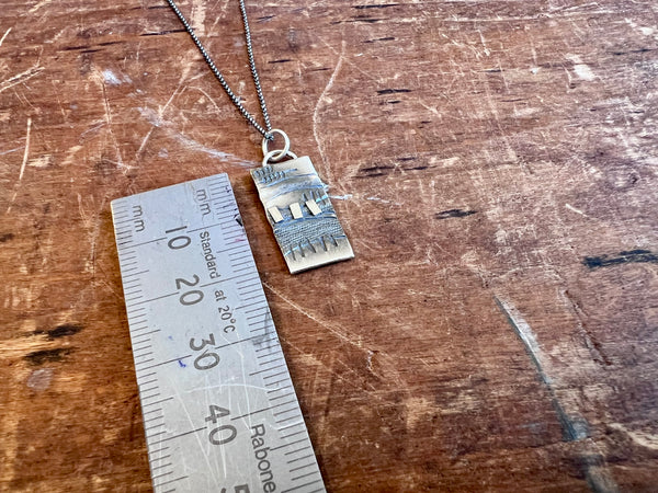 Small, Rectangular, Silver Landscape Pendant