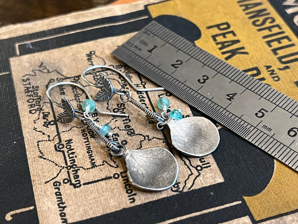 Hydrangea Petal and Emerald Bead Drop Earrings