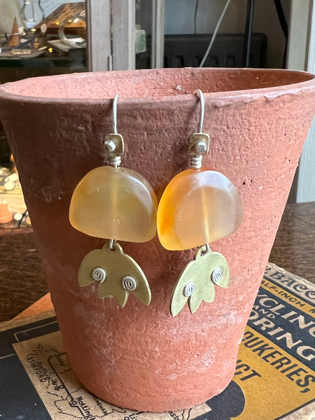 Brass, Sterling Silver and Citrine Drop Earrings