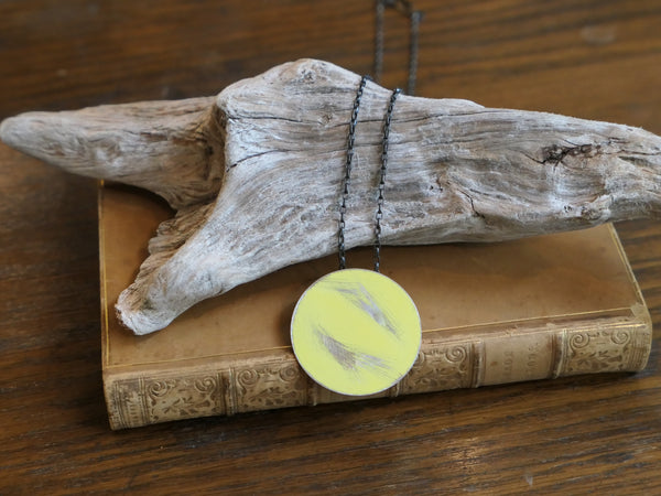 Vintage and Preloved Small Powder Coated Steel Disk on Oxidised Silver Chain