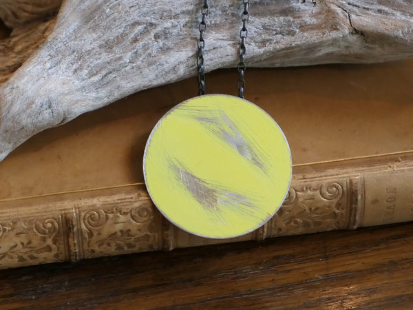 Vintage and Preloved Small Powder Coated Steel Disk on Oxidised Silver Chain