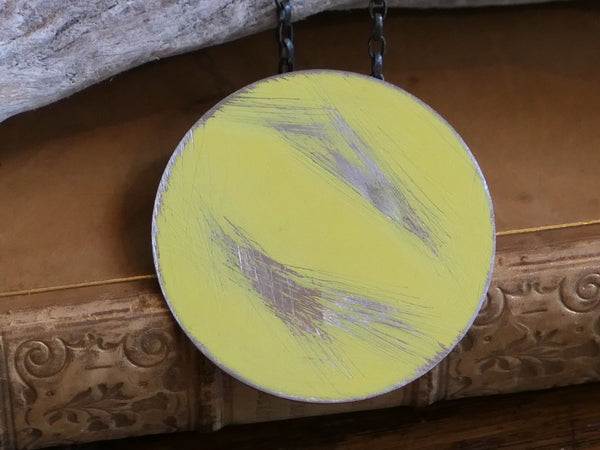 Vintage and Preloved Small Powder Coated Steel Disk on Oxidised Silver Chain