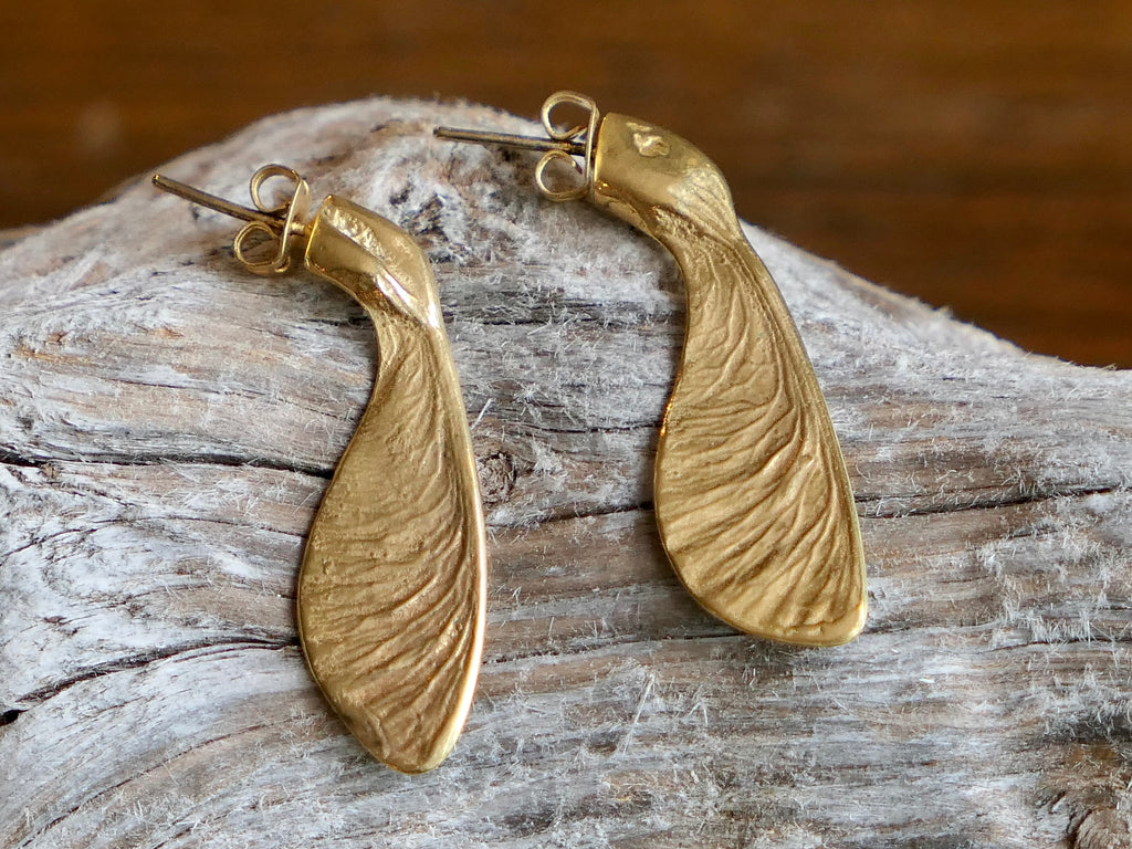 Vintage and Preloved Medium Gold Plated Silver Sycamore Stud Earrings