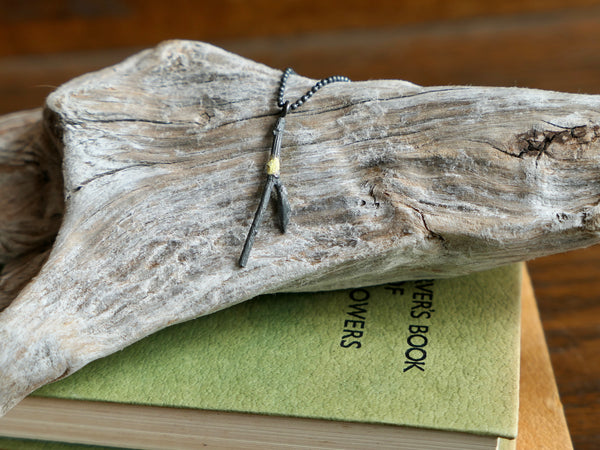 Vintage and Preloved Oxidised Sterling Silver and Yellow Enamel Twig Necklace