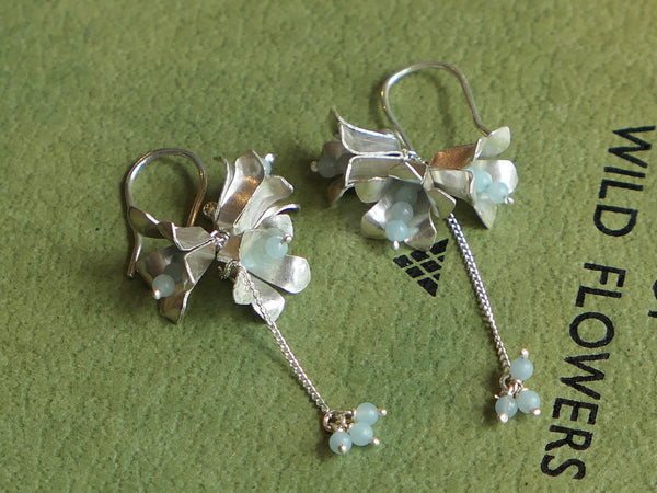 Vintage and Preloved Silver Bell Flower Earrings with Amazonite