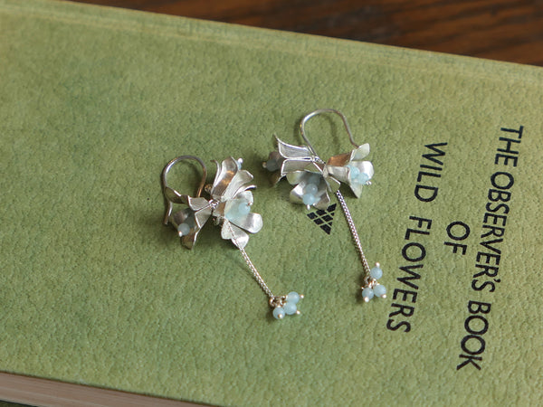 Vintage and Preloved Silver Bell Flower Earrings with Amazonite