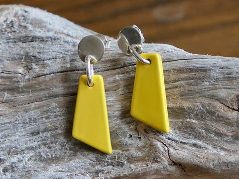 Yellow Horn Drop Earrings with Silver Stud