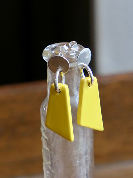Yellow Horn Drop Earrings with Silver Stud