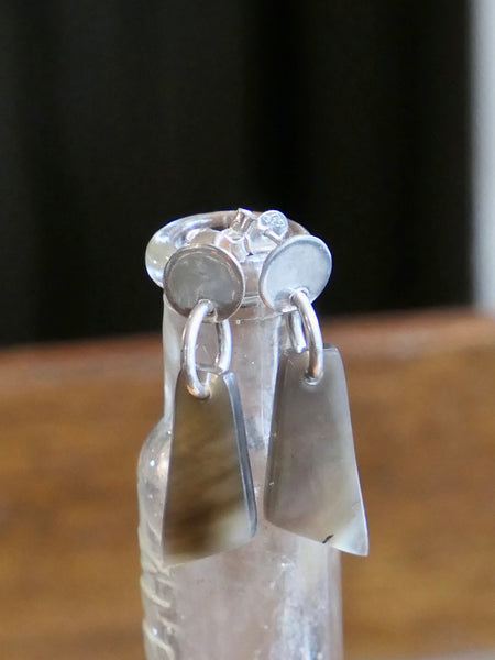 Small Brown Natural Horn Drop Earrings - Silver