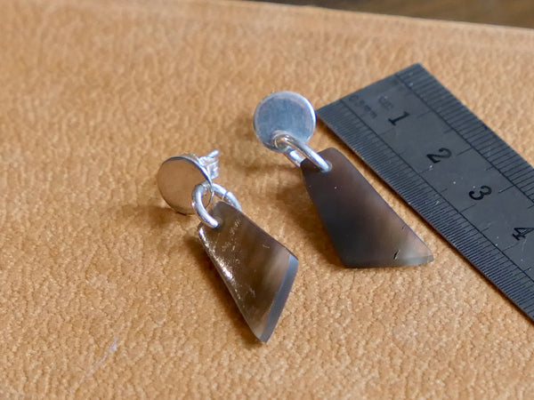 Small Brown Natural Horn Drop Earrings - Silver