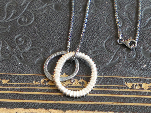 Double Textured Oval Charm Necklace on Corb Chain