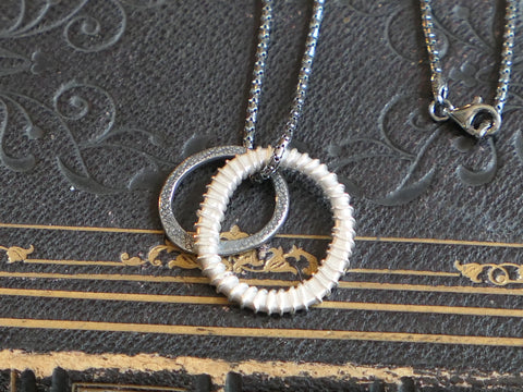 Double Textured Oval Charm Necklace on Corb Chain
