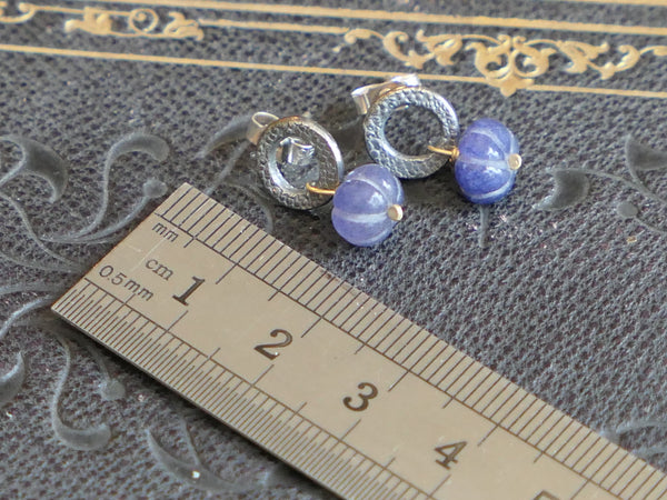 Oxidised Silver Circle Earrings with Carved Sapphire