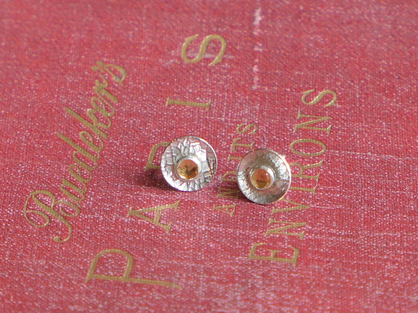 Silver, Round, Textured Earrings with Detachable Faceted Citrine Studs