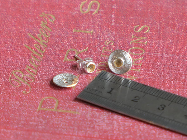 Silver, Round, Textured Earrings with Detachable Faceted Citrine Studs