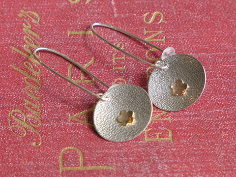 Textured Oval Drop Earrings with Gold Filled Flower Spot