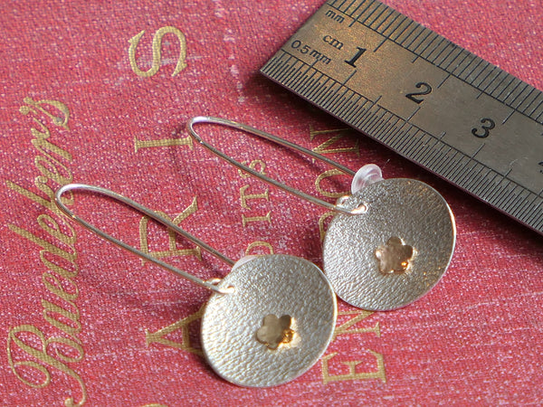 Textured Oval Drop Earrings with Gold Filled Flower Spot