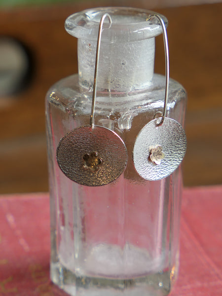 Textured Oval Drop Earrings with Gold Filled Flower Spot