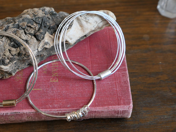 Multi Silver Bangle with Sterling Silver Scroll