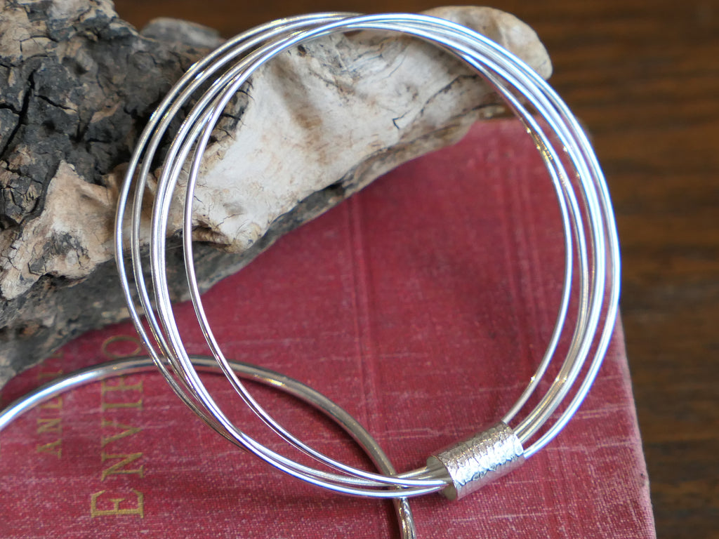 Multi Silver Bangle with Sterling Silver Scroll