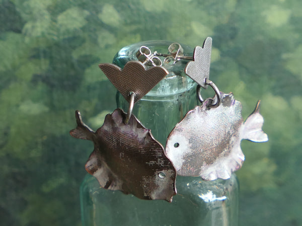 Silver and Painted Copper Fish Earrings